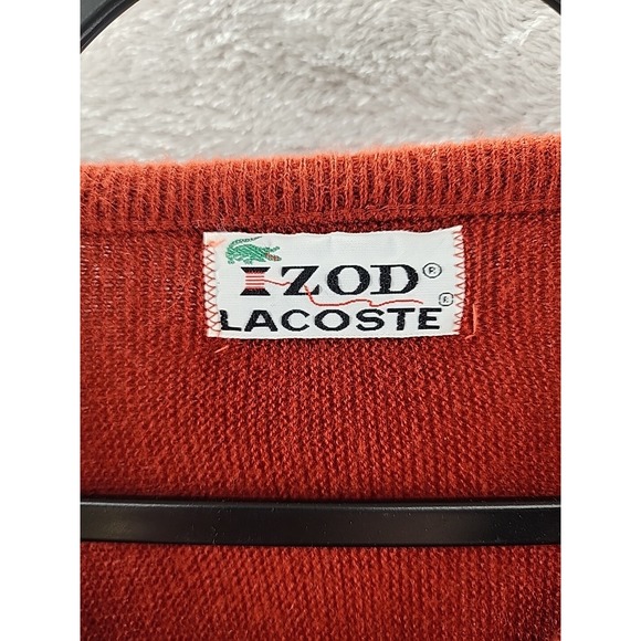 Izod Lacoste Sweater Mens M Long Sleeves V Neck Pullover Orange VTG - Picture 5 of 12